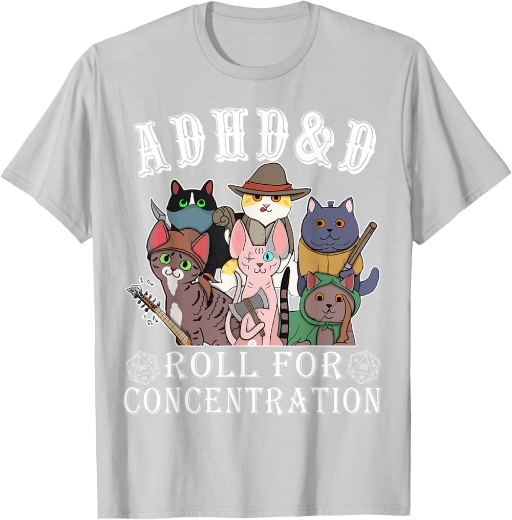 

Мужская футболка Funny Tees Gamer RPG Apparel Cats RPG Gamer Roll For Concentration D20 Dice Nerdy, светло-серый