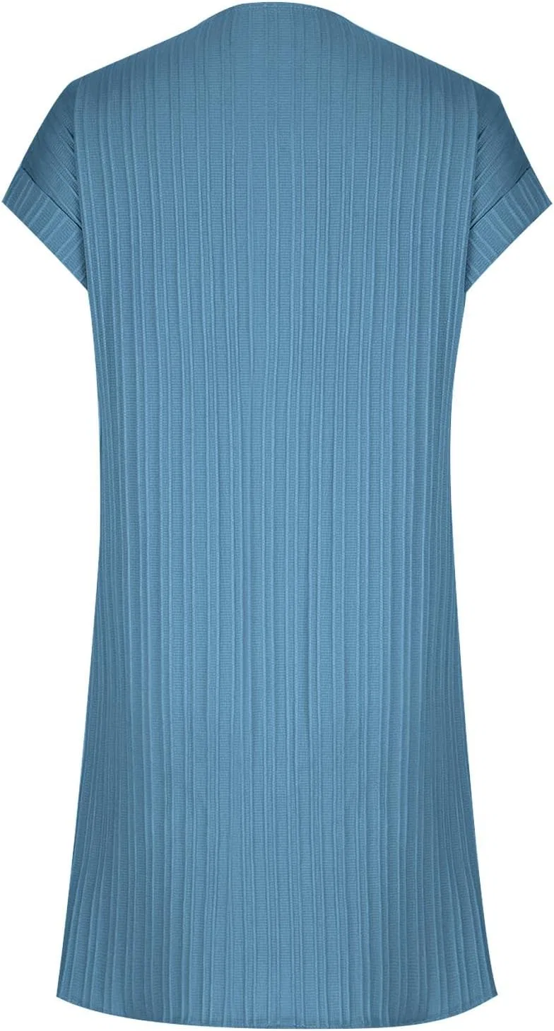 Женское повседневное платье-туника с V-образным вырезом Ribbed Knit, Blue — фото 4