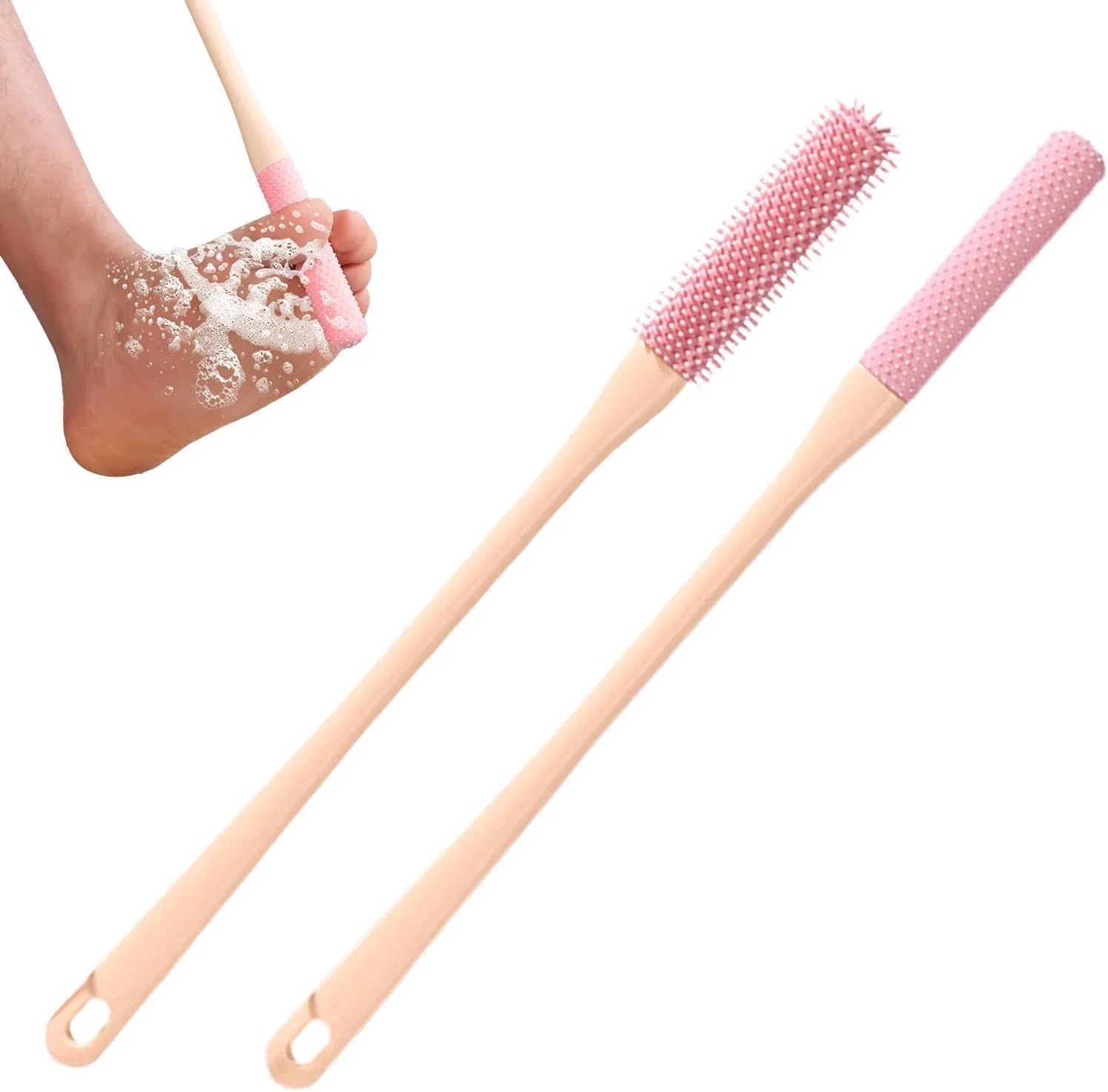 Щетка для ног с длинной ручкой, 2 шт, силикон, 40 см, Pink Generisch