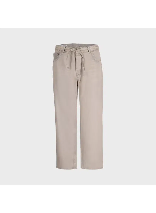 Джинсы широкие прямые из чистого хлопка с тонким шнурком Zara, хаки — фото 2