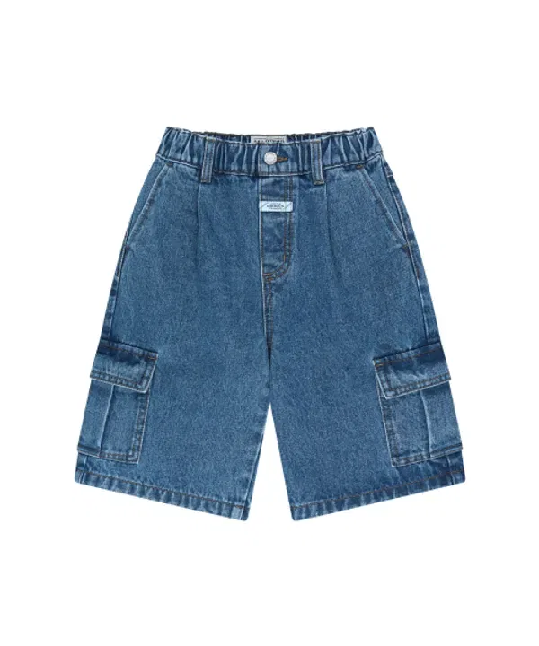 Шорты джинсовые карго для детей, one tuck, Marithé Kids, синий — фото 2