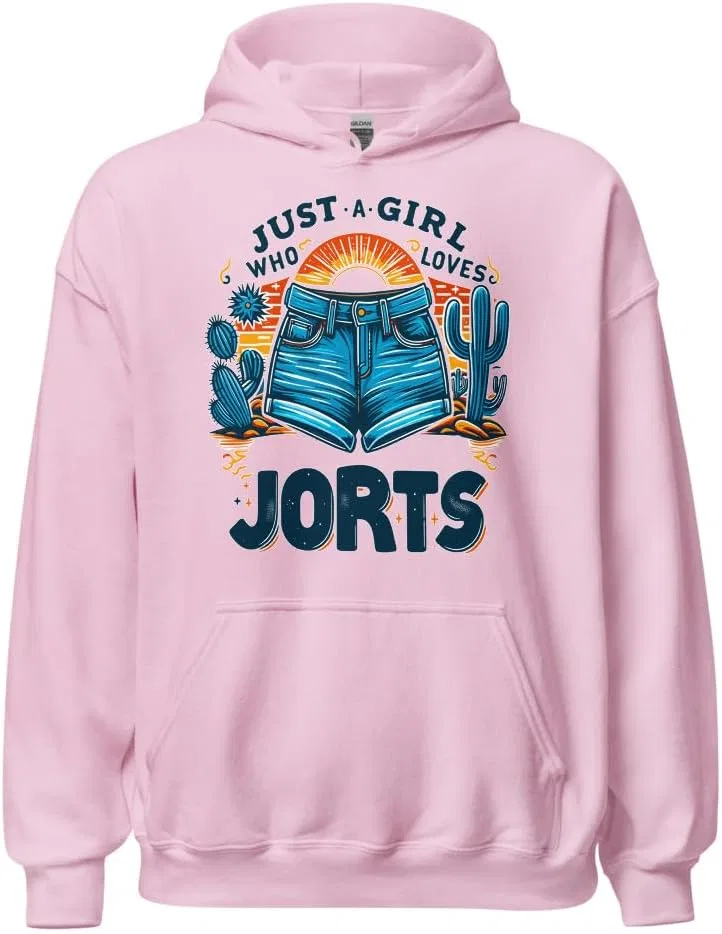 Женское худи с принтом I'm Just a Girl Who Loves Jorts, светло-розовый