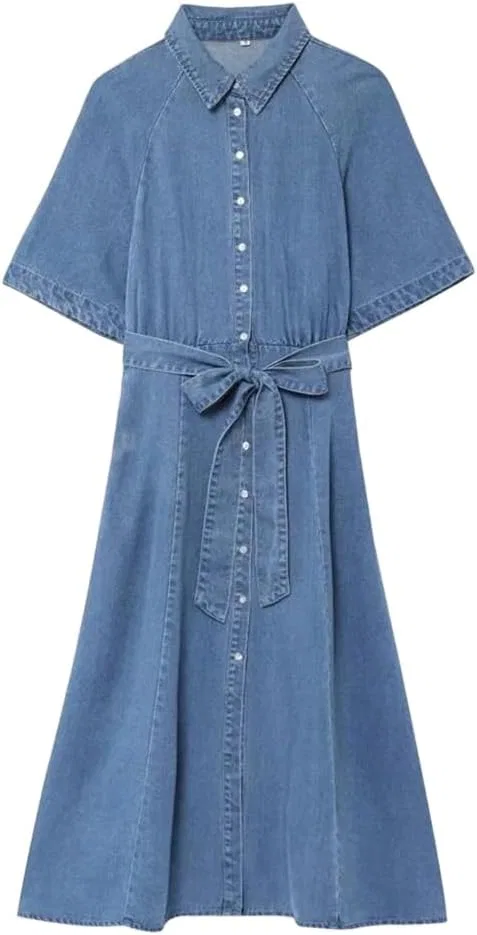 Женское джинсовое платье с однобортной застежкой Slim Fit, Blue
