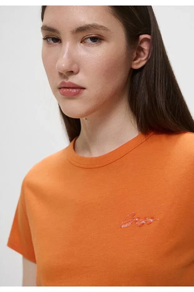 Женская футболка хлопковая Slim Fit Boss, Orange — фото 4