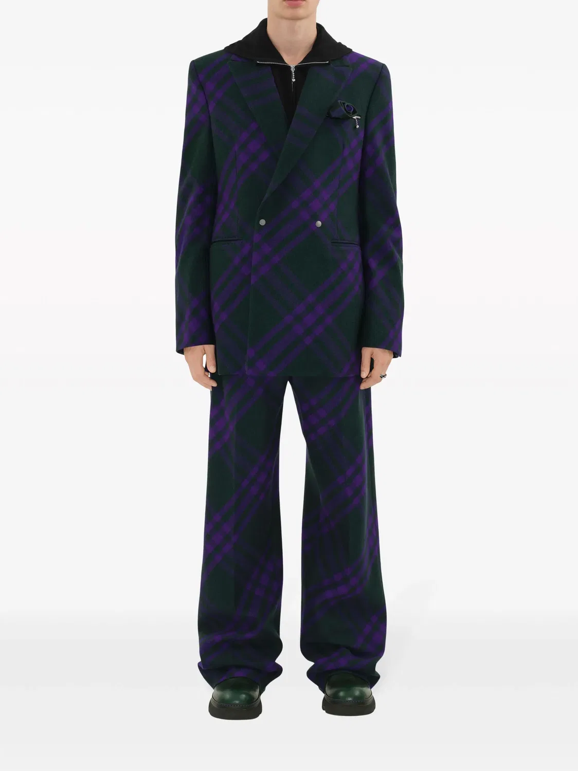 Штаны с клетчатым узором из шерсти Burberry, фиолетовый — фото 4