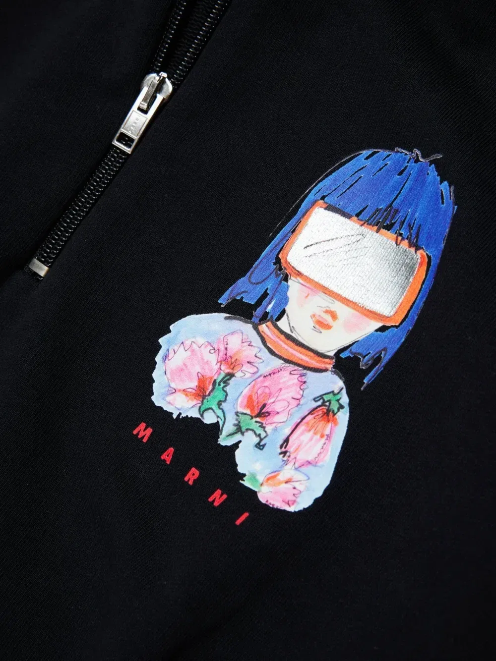 Худи с молнией и графичным принтом Marni Kids, черный — фото 4