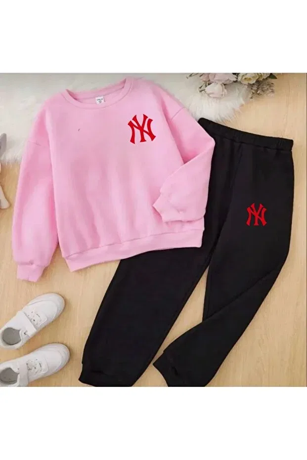 Детский спортивный комплект с принтом New York Printed Topçu, Pink