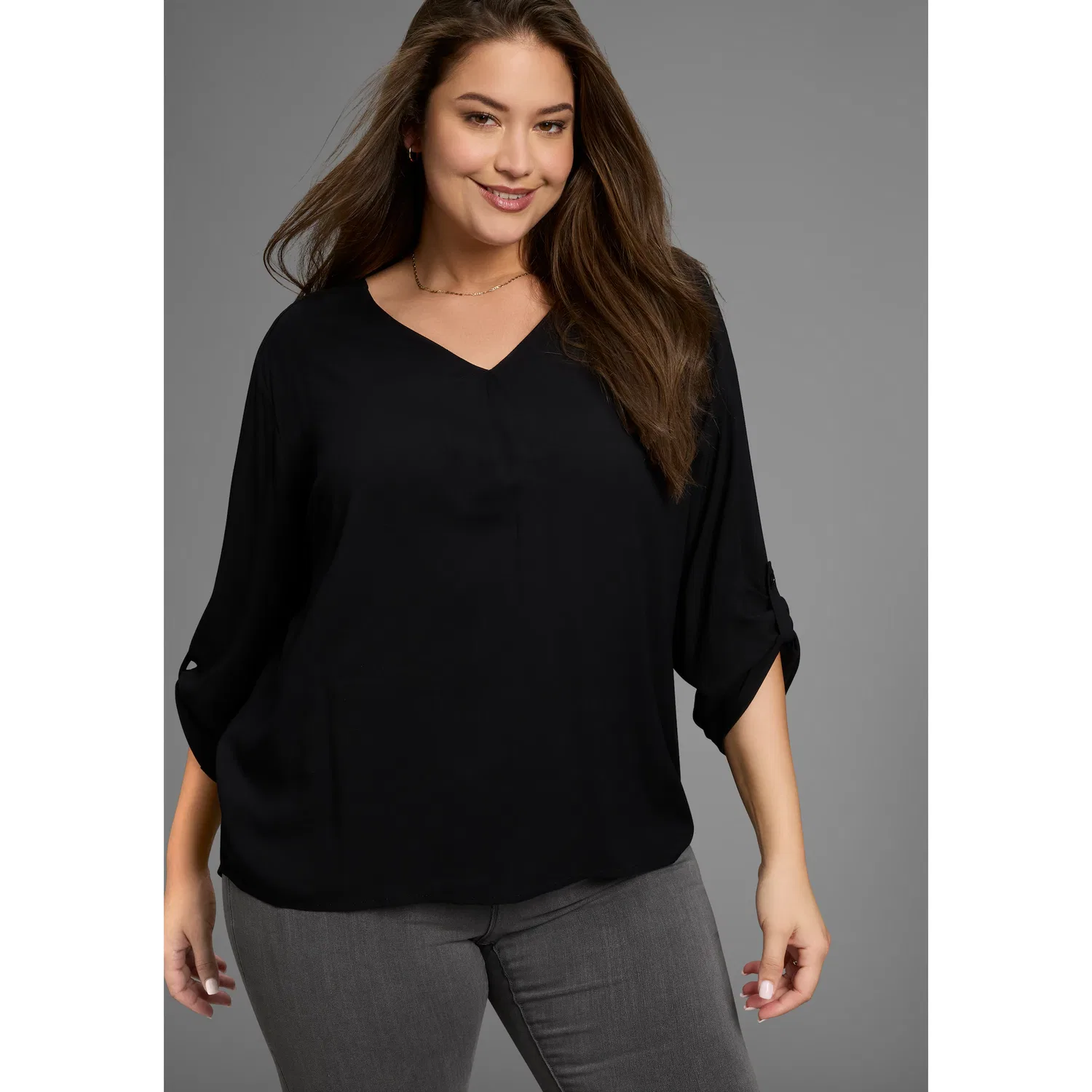 Женская блуза с V-образным вырезом из вискозы Laura Scott CURVE, Black