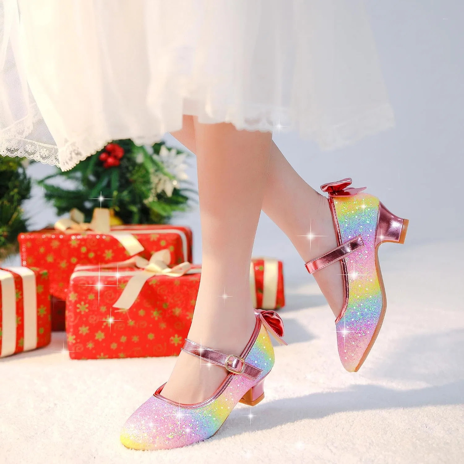Детские сандалии для девочек с принтом Princess Flats Heels Dufannie, Elegant Sequin Rainbow — фото 2