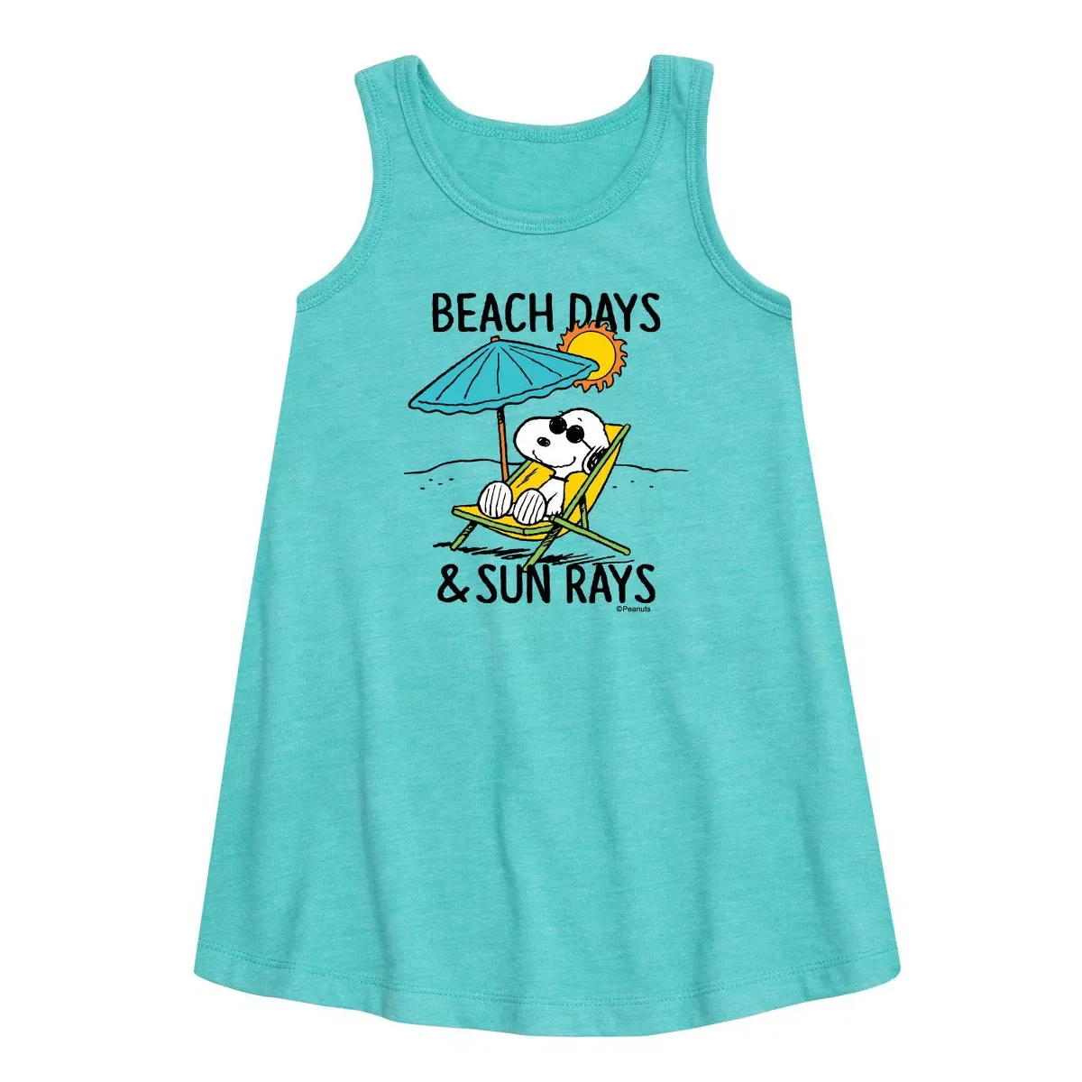 Детское платье-трапеция без рукавов Beach Days Sun Rays Peanuts, Turquoise
