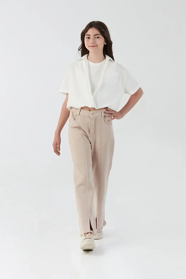 Детские брюки для девочек с бахромой и потертостями Fulla Moda, Beige