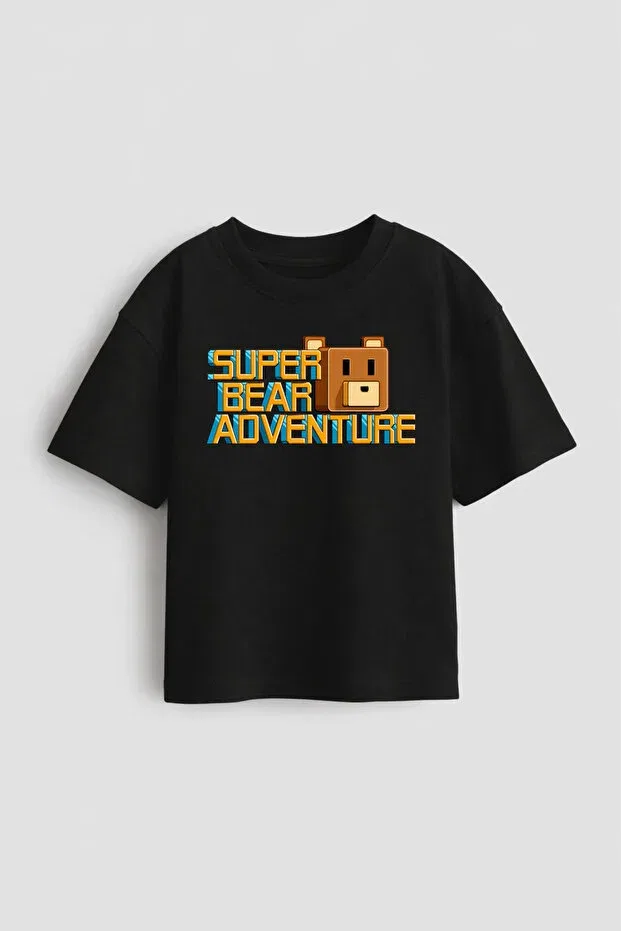 Детская футболка с принтом Super Bear Adventure Canlook, Черный