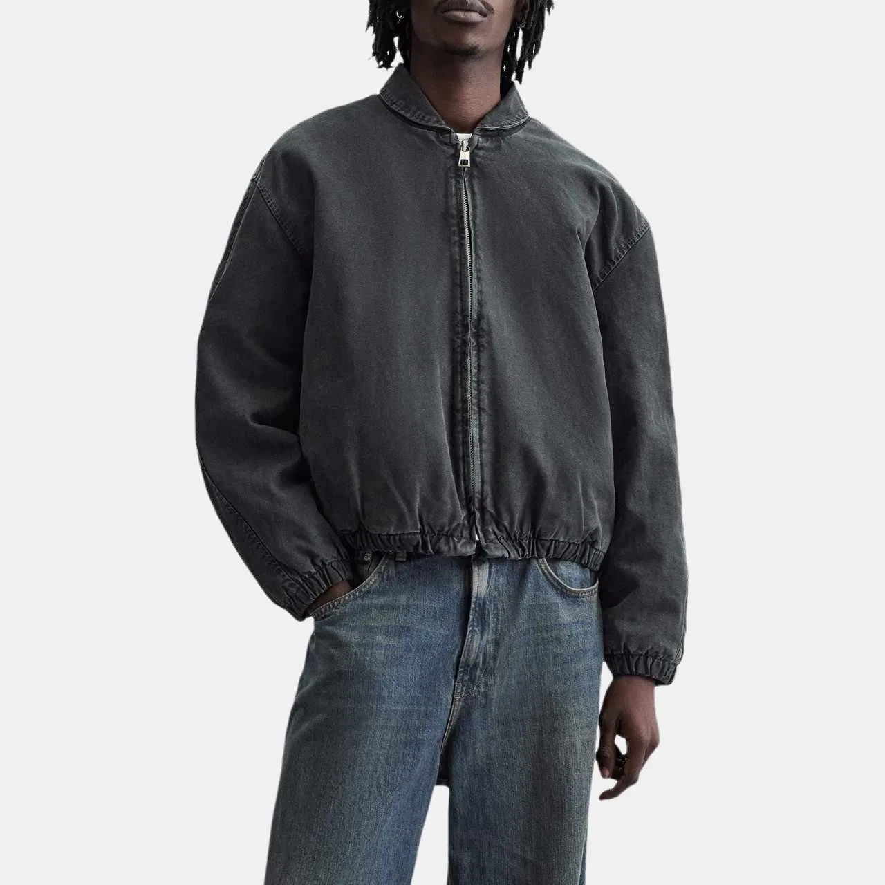 Мужская джинсовая куртка с воротником-стойкой Other, ZARA, Black — фото 4