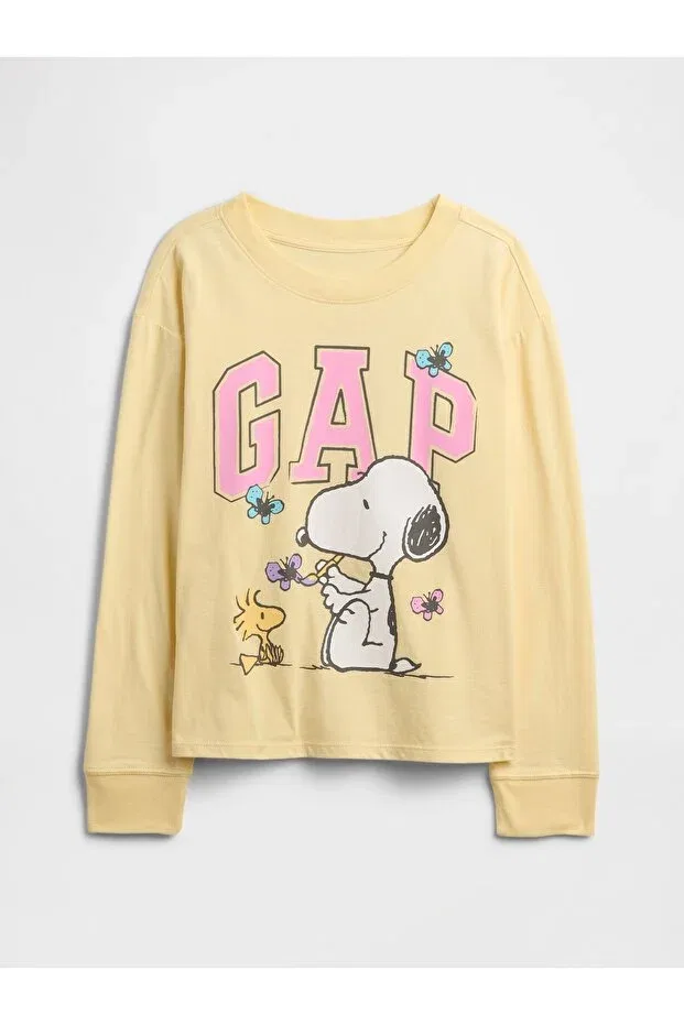 Детская футболка для девочек с принтом Peanuts Oversized D Logo Gap, Yellow-000