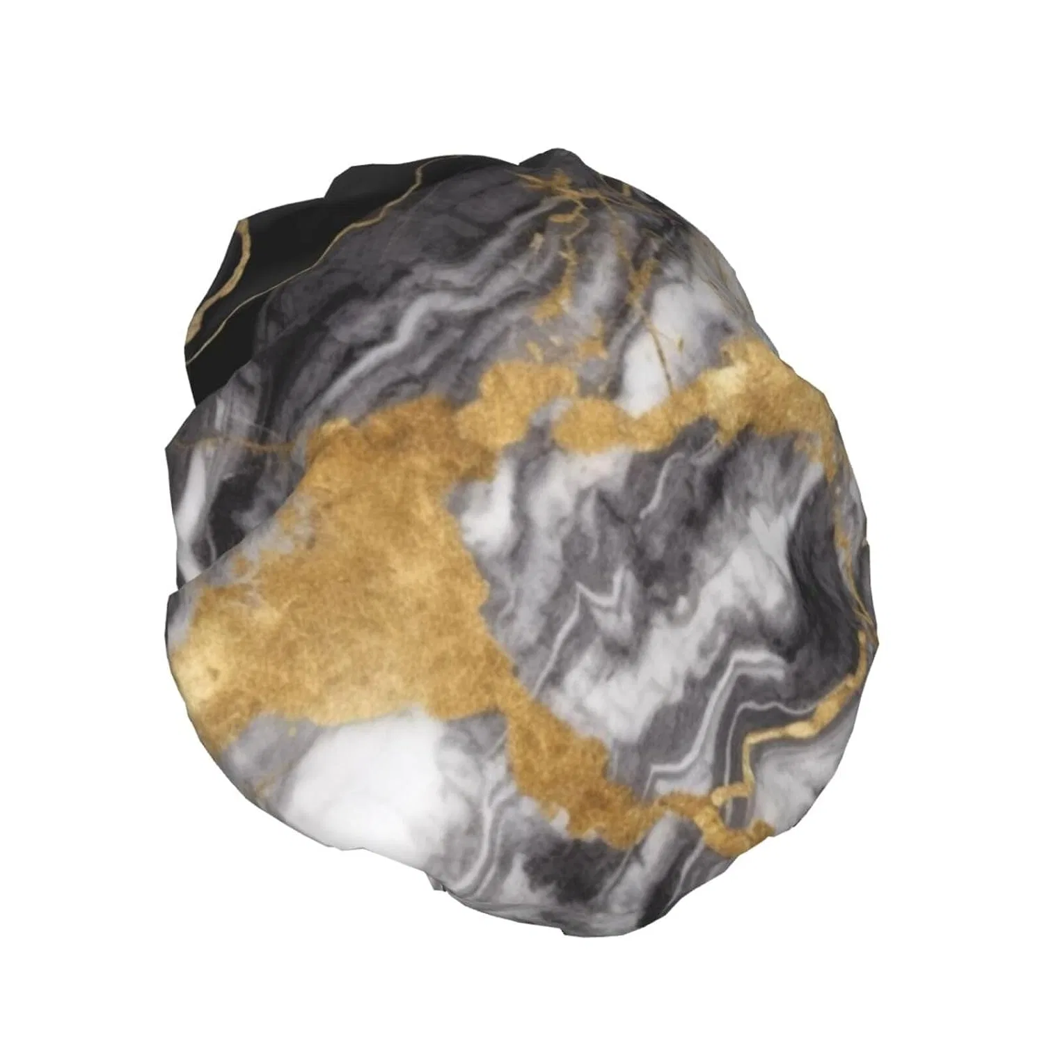 Шапочка для душа Marble Print, WSOIHFEC, двойной слой, водонепроницаемая, Black White Gold Foil — фото 2