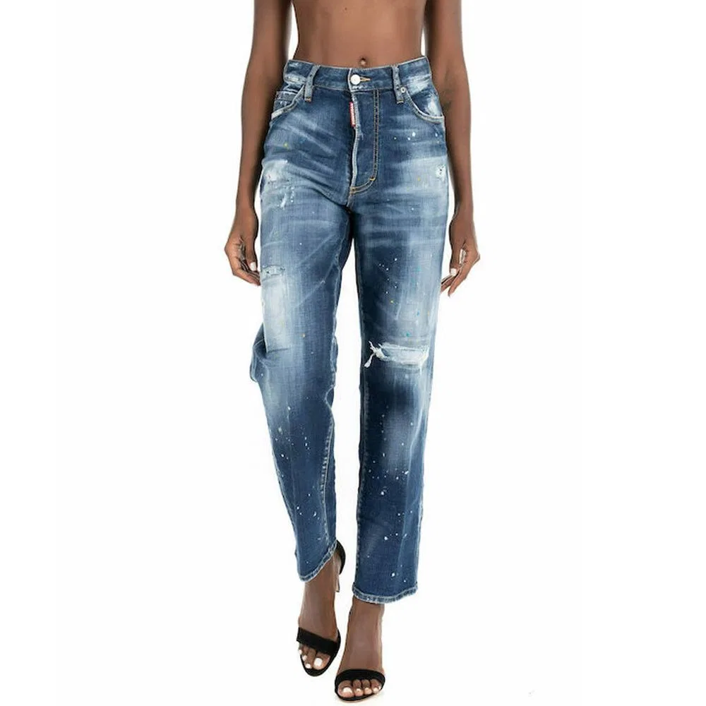 Женские джинсы свободного кроя с эффектом потертости Dsquared2, Blue — фото 2
