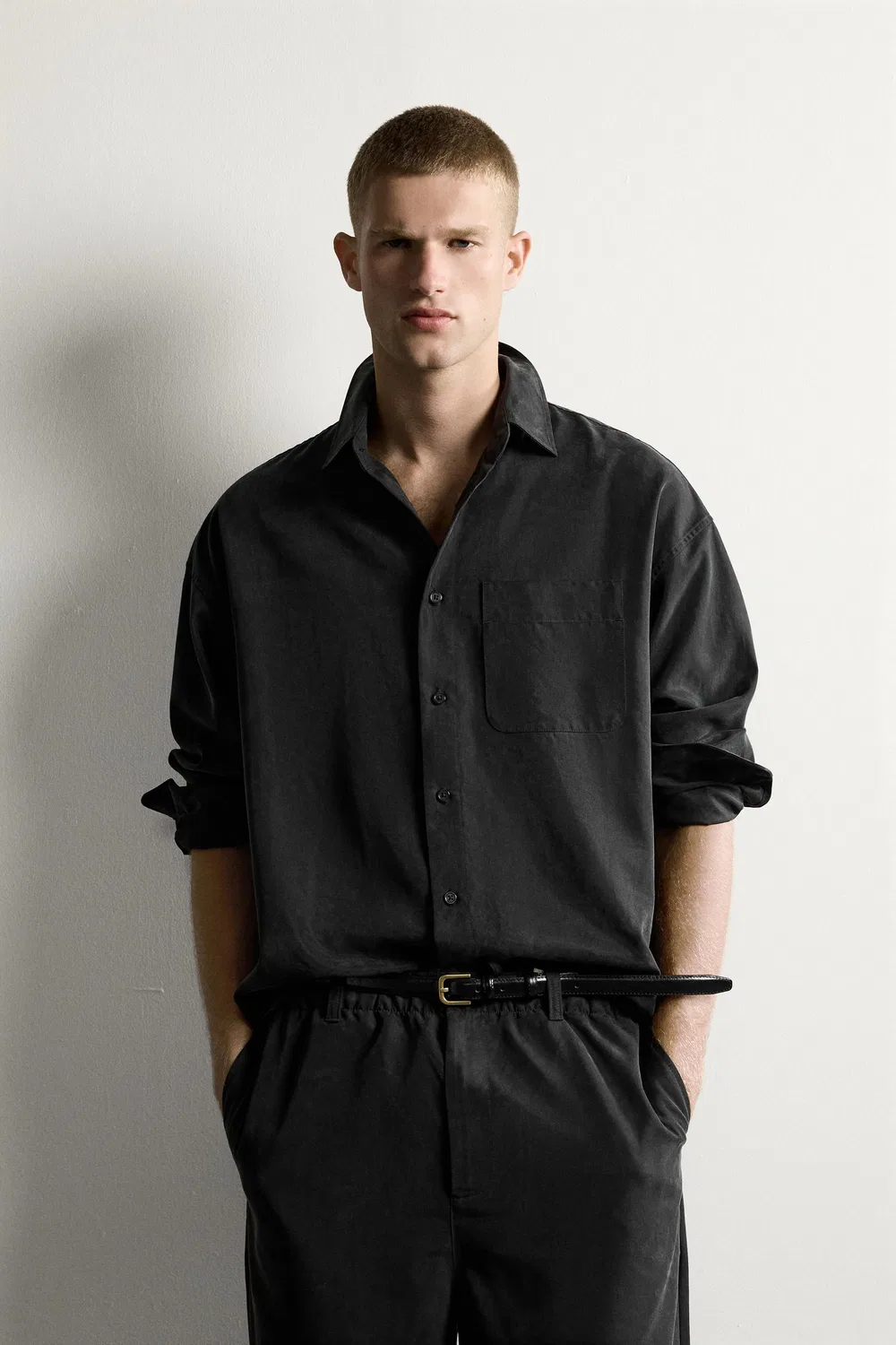 Свободная футболка свободного кроя ZARA, Dark grey — фото 2