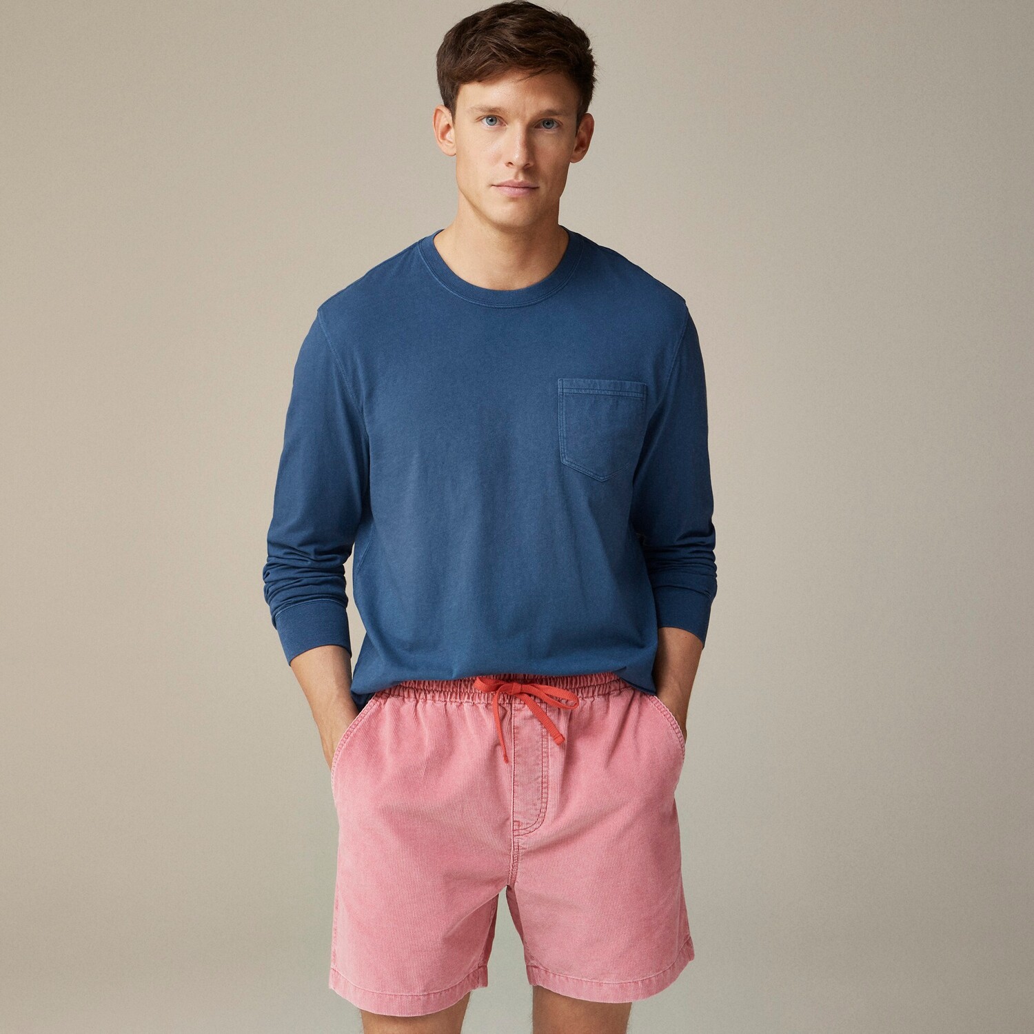 

Футболка из хлопка с длинными рукавами и карманом в винтажном стиле J.Crew, синий