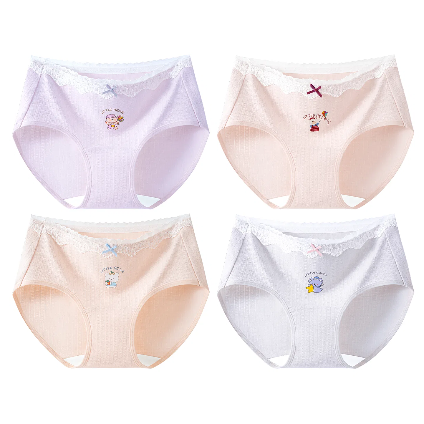 Детское нижнее белье для девочек хлопковое комплект 4 шт Red bean, Orange Pink + Mist Blue + Taro Purple + Cloud Pink