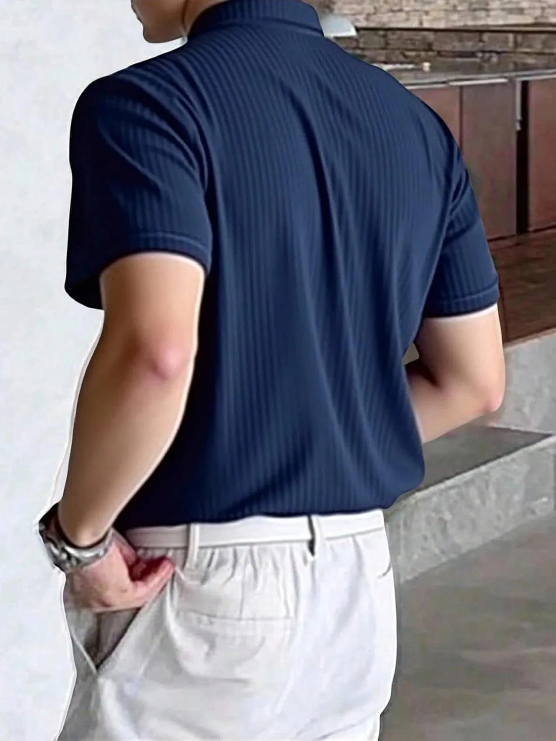 Мужская футболка с rib-knit текстурой, Navy Blue — фото 2