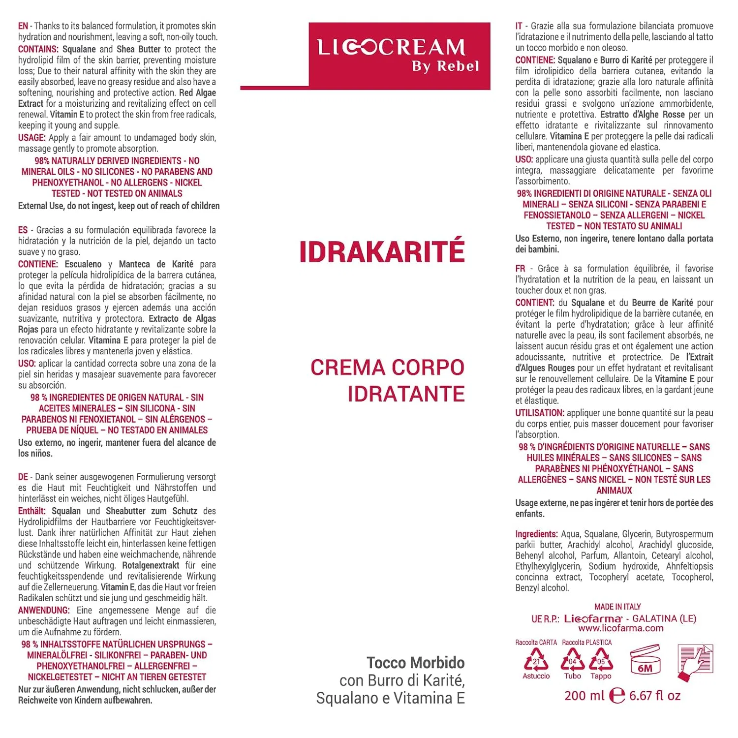 Крем для тела увлажняющий и питательный Lycocream ByRebel Hydrakaritè, 200 мл Licofarma — фото 2