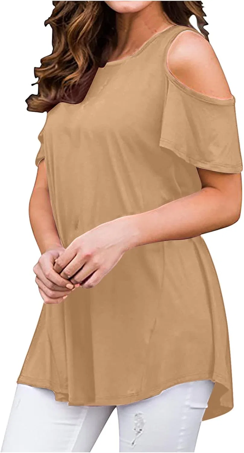 Женская футболка с открытыми плечами хлопок, Khaki