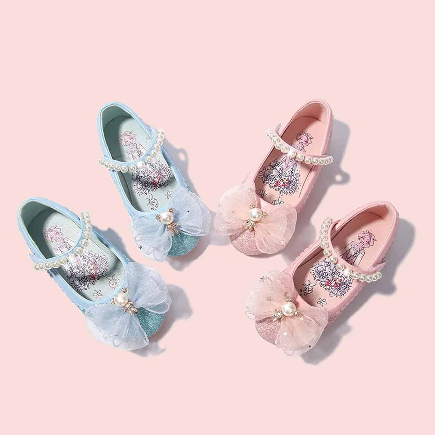 Детские кожаные туфли для девочек с блестками Mary Jane, Pink — фото 2