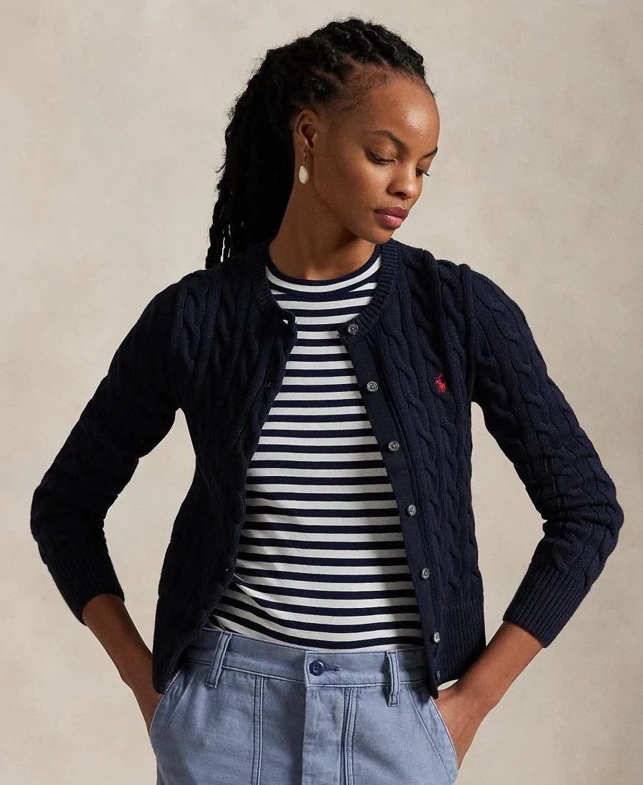 Кардиган женский с воротником-поло, хлопковый Polo Ralph Lauren, Hunter Navy