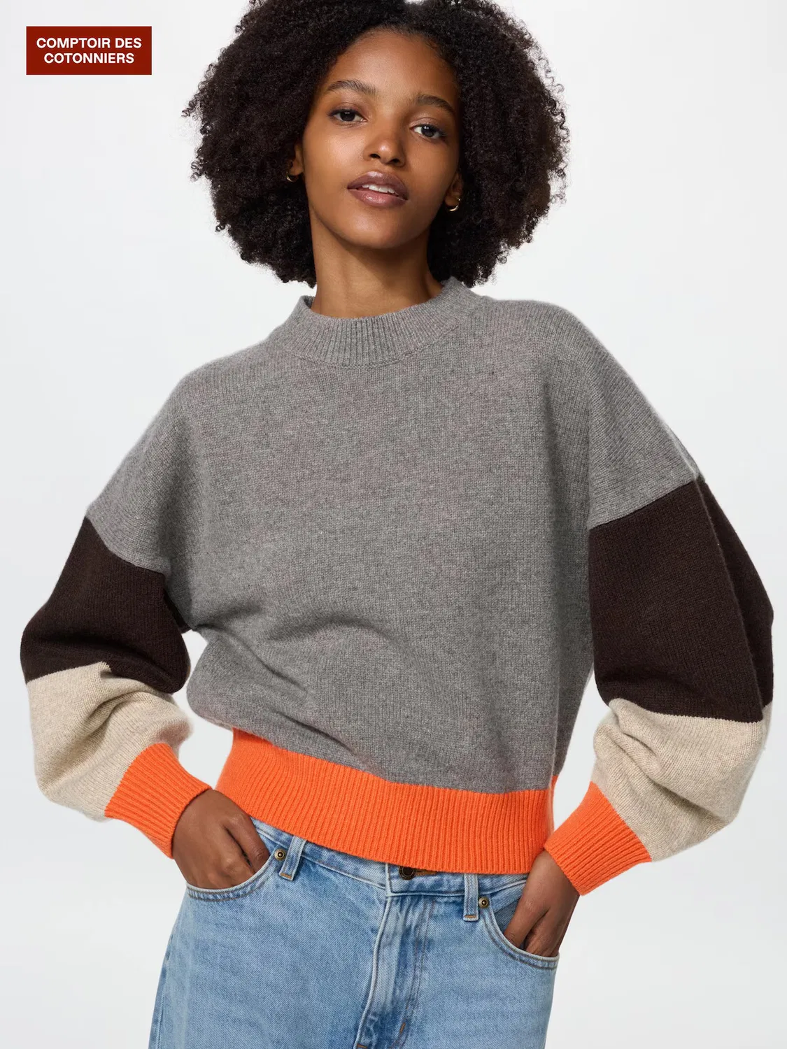Свитер Uniqlo, овечья кожа с цветовыми блоками, серый
