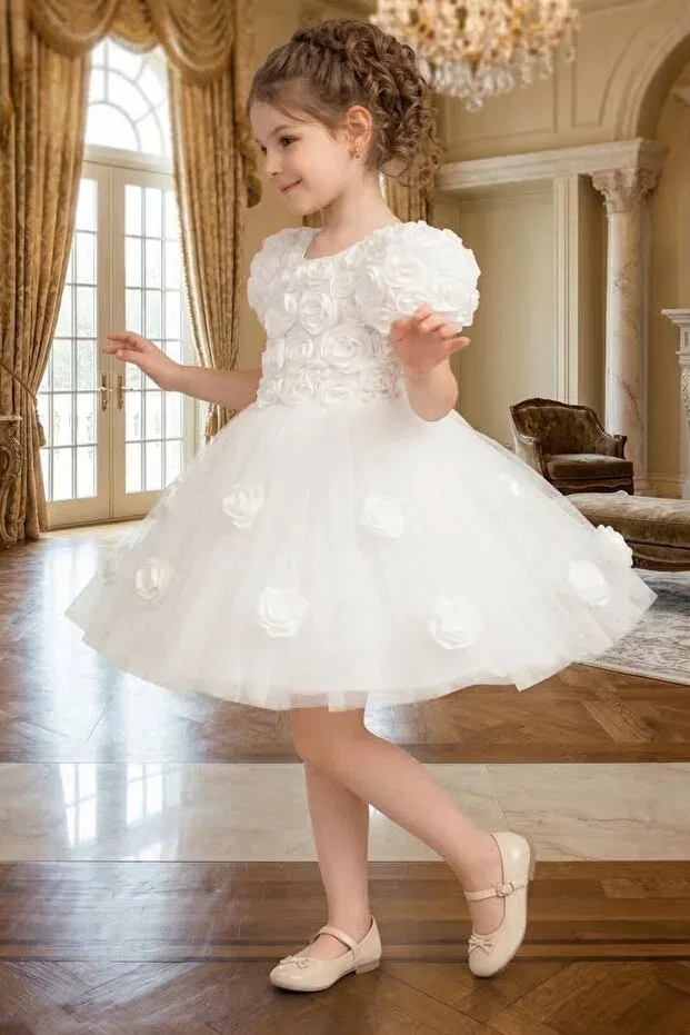 Детское платье для девочек из фатина Rosali lase detail girls tutu evening dress m00803 Mnk Baby&Kids, White — фото 2