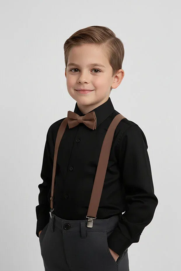 Детский комплект рубашки с галстуком-бабочкой и подтяжками Merdia Kids, Brown