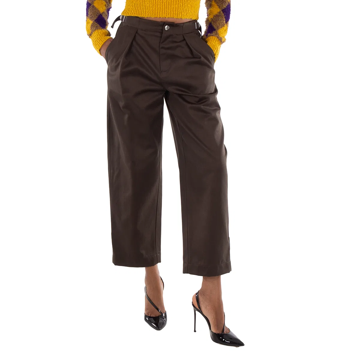 Брюки с высокой посадкой и укороченной широкой штаниной High-Waist Cropped Cotton Trousers Burberry, Otter