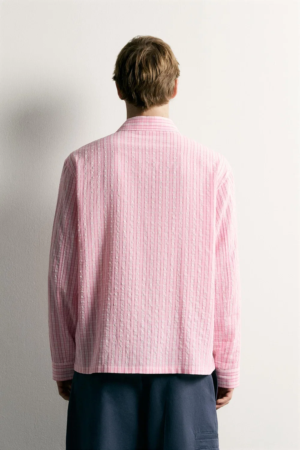 Рубашка свободного кроя в клетку с текстурой ZARA, Pink — фото 3