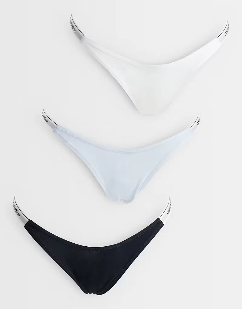 Трусики-стринги Calvin Klein Icon с логотипом, комплект из 3 штук, сине-бело-черные