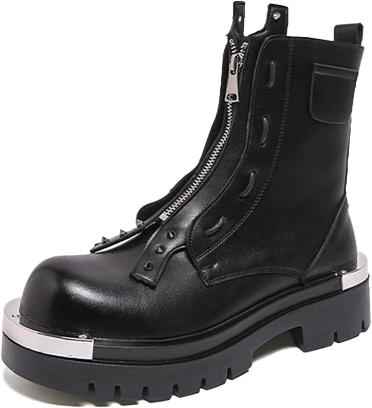 

Мужские кожаные байкерские ботинки на массивном каблуке с передней молнией Nengmaon, черный