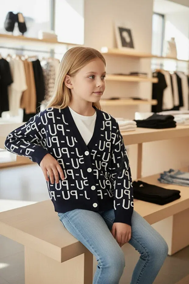 Детский вязаное кардиган с принтом Minimoda Kids, Navy Blue — фото 2