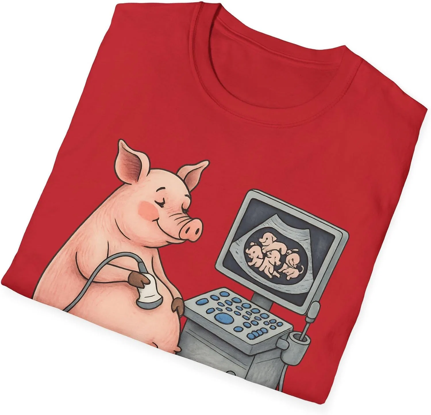 Женская футболка с принтом Pregnant Pig Ultrasound Shirt, красный — фото 2