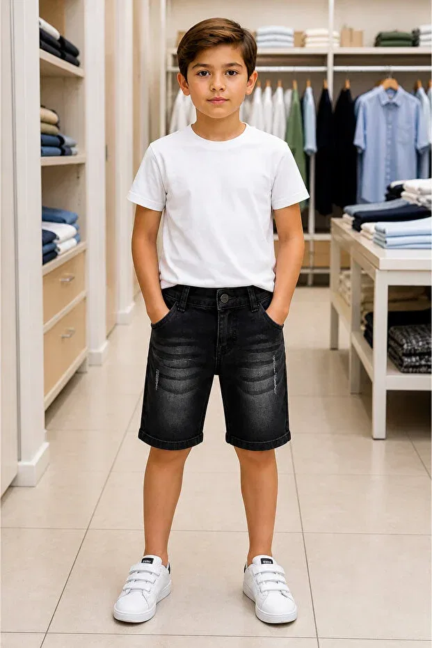 Детские шорты для мальчиков джинсовые с вышивкой Asil Butik, Black