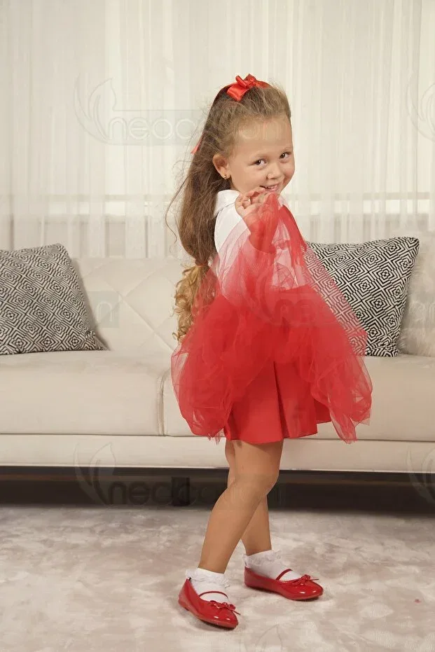 Детское платье для девочек с коротким рукавом из фатина Neocotton, Long-Red — фото 3