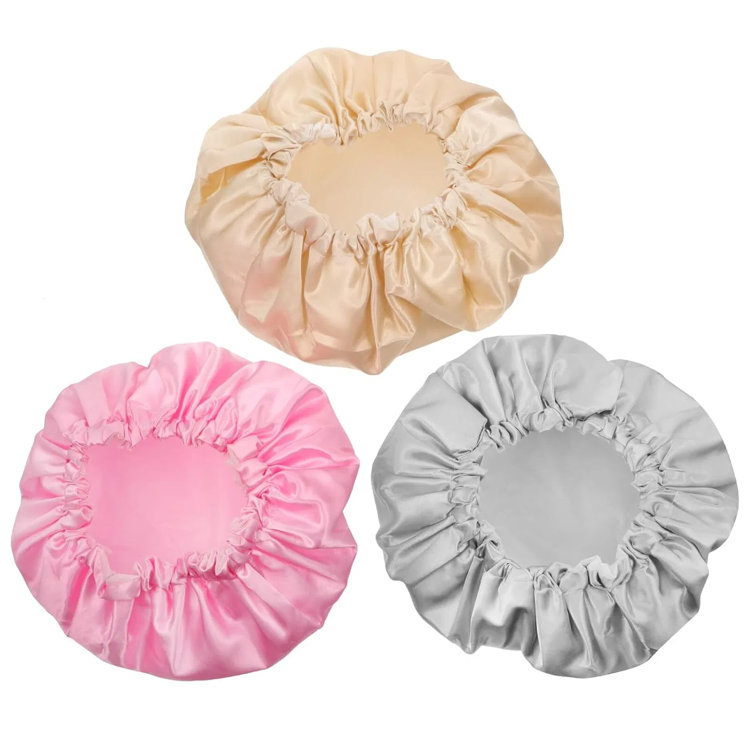 Эластичные шапочки для душа, 3 шт, DECORNIJIA, Satin, 32x32 см, Розовый/Серый