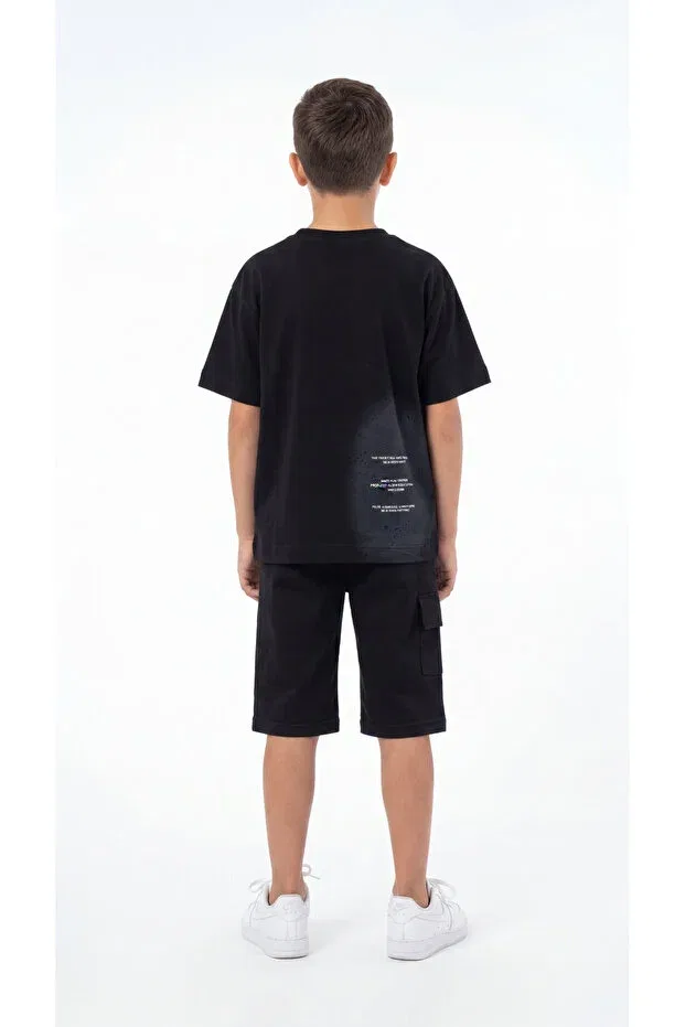 Детский комплект для мальчиков с принтом Handsom Naughty Printed Baggy T-Shirt And Shorts Set Mışıl Kids, Black — фото 4