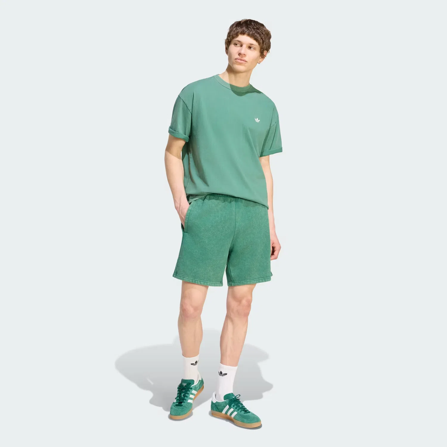 Мужская футболка с заниженной линией плеча Trefoil Essentials Washed Loose Dropped Shoulder Tee Adidas Originals, темно-зеленый — фото 3