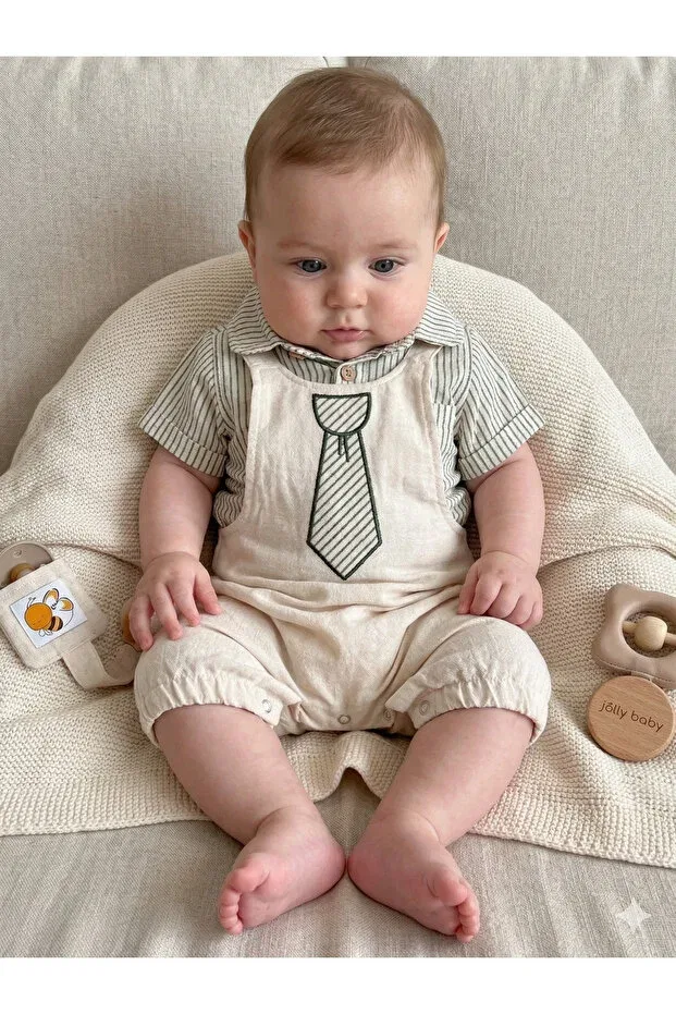Детский комплект из футболки и комбинезона с коротким рукавом Balımbebe, Khaki