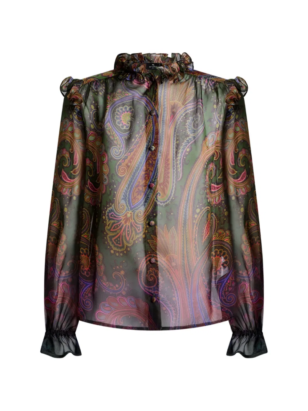 Рубашка шелковая с узором пейсли Etro, зеленый