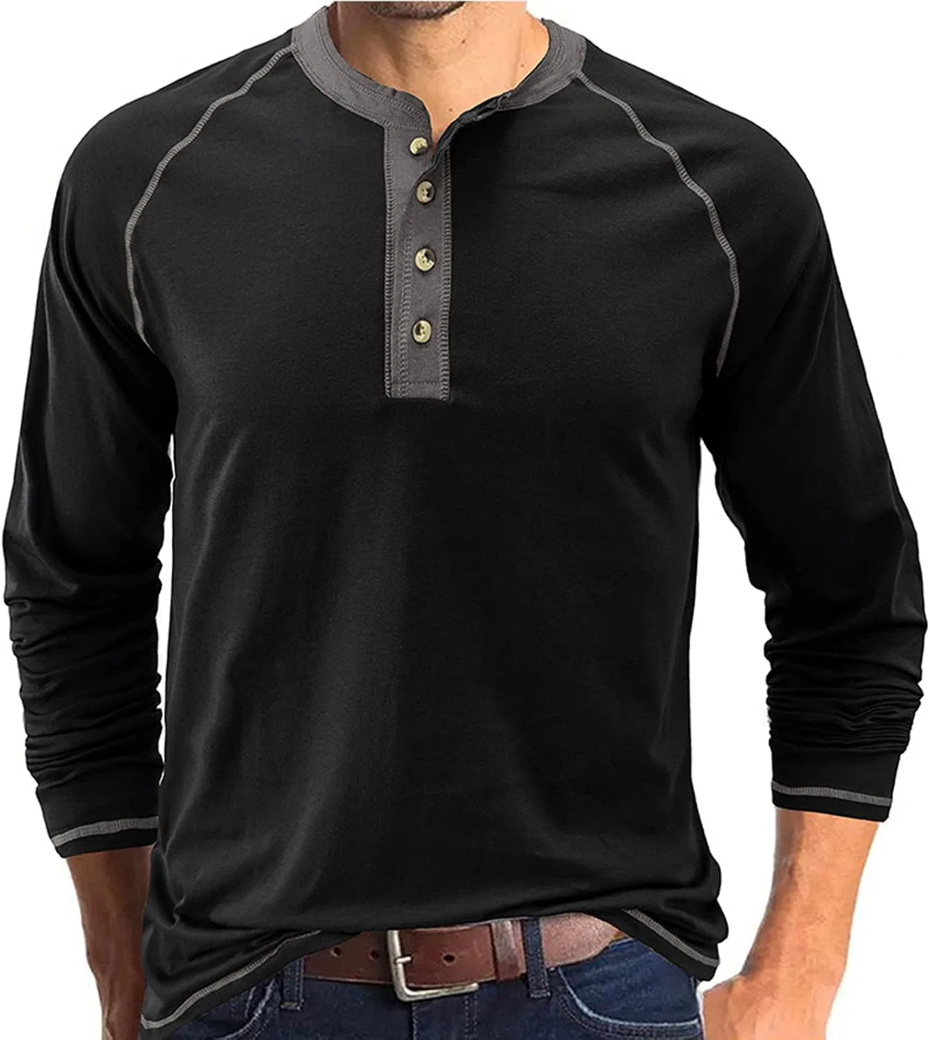 Мужская легкая толстовка с четвертью пуговиц Slim Fit, Black — фото 2