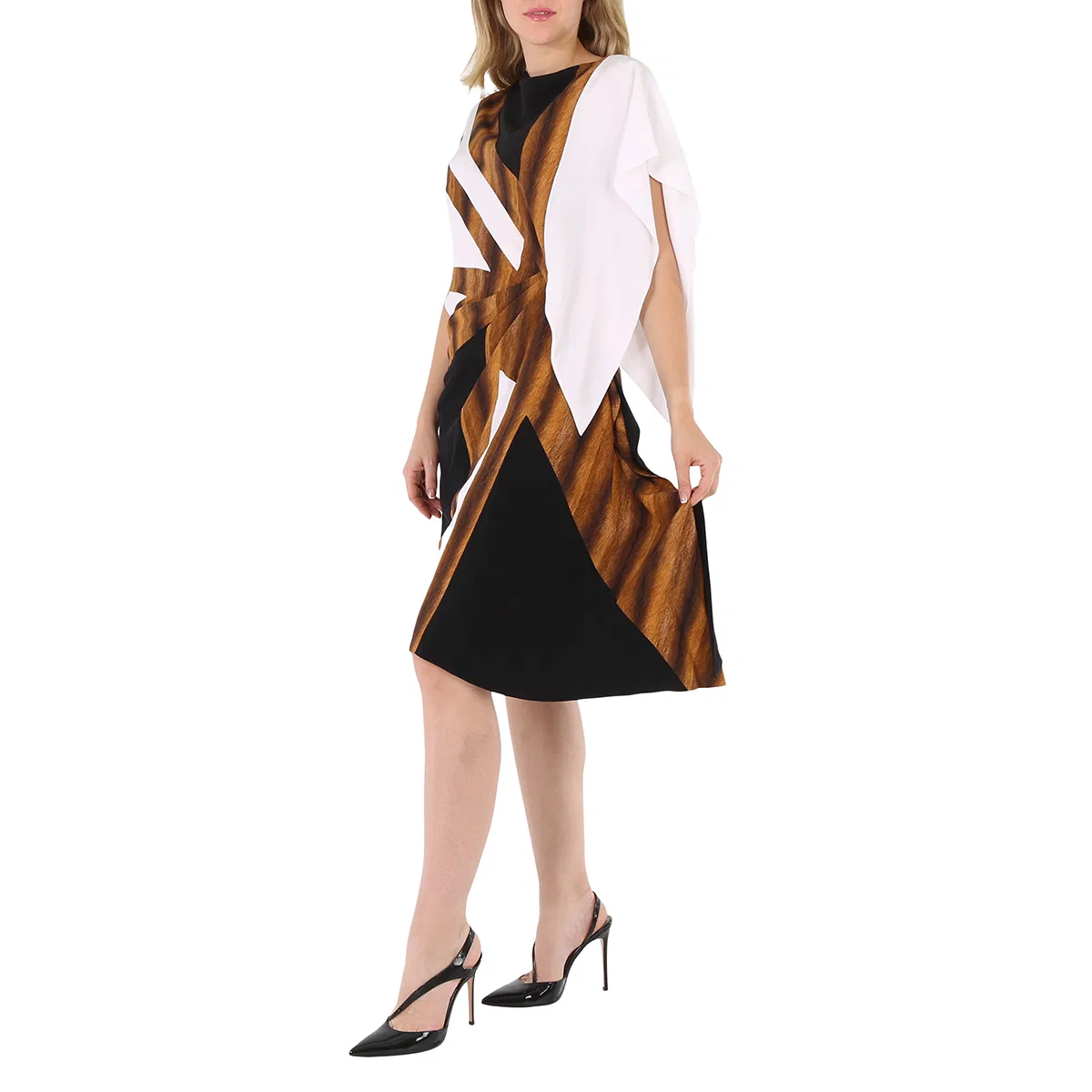 Платье асимметричное из шелка с принтом Flag Intarsia Burberry, Black — фото 3