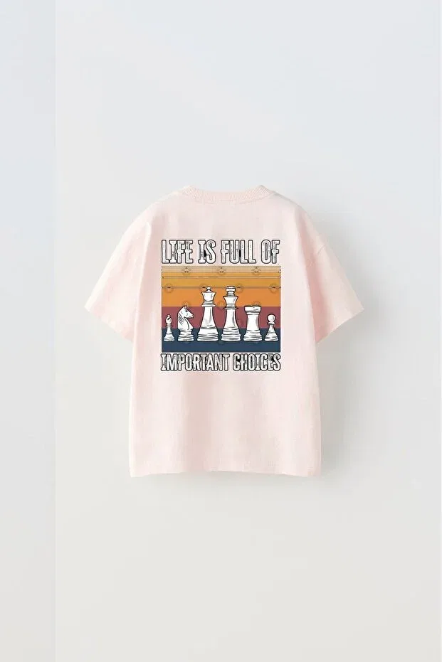 Детская футболка для мальчиков с принтом Life is full of important choices - chess design The Champ Clothing, Pink