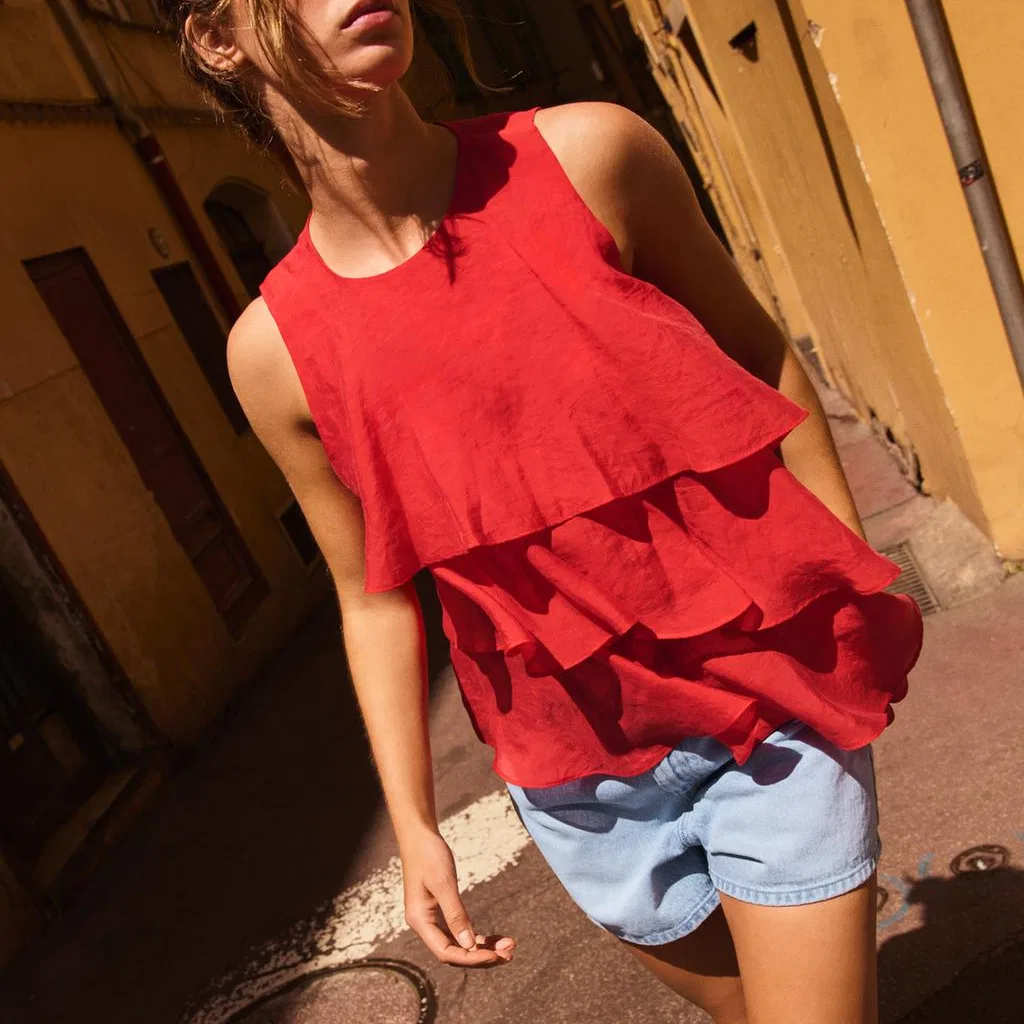 Женская майка без рукавов с круглым вырезом Red ZARA, Red — фото 4