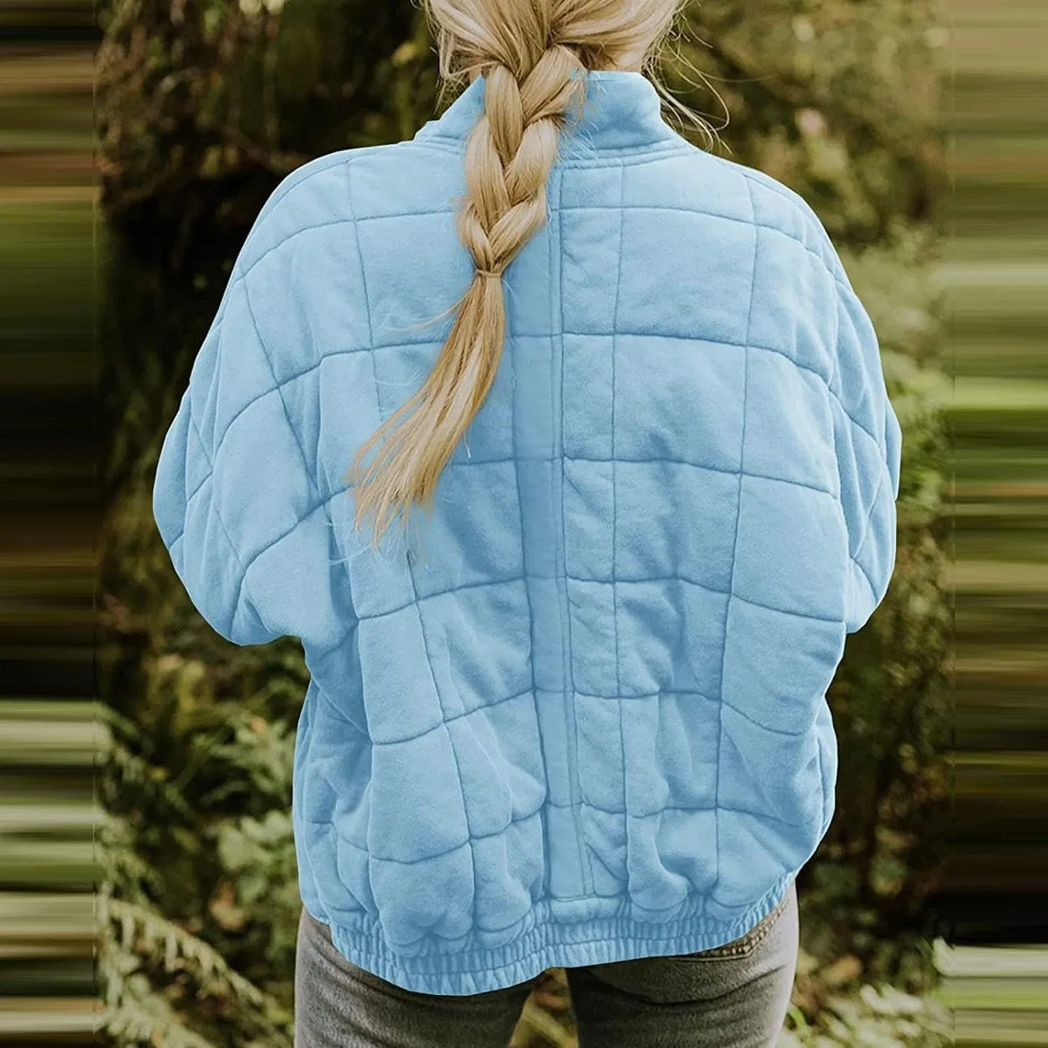 Женская легкая стеганая куртка oversize с длинным рукавом, Azzurro — фото 3