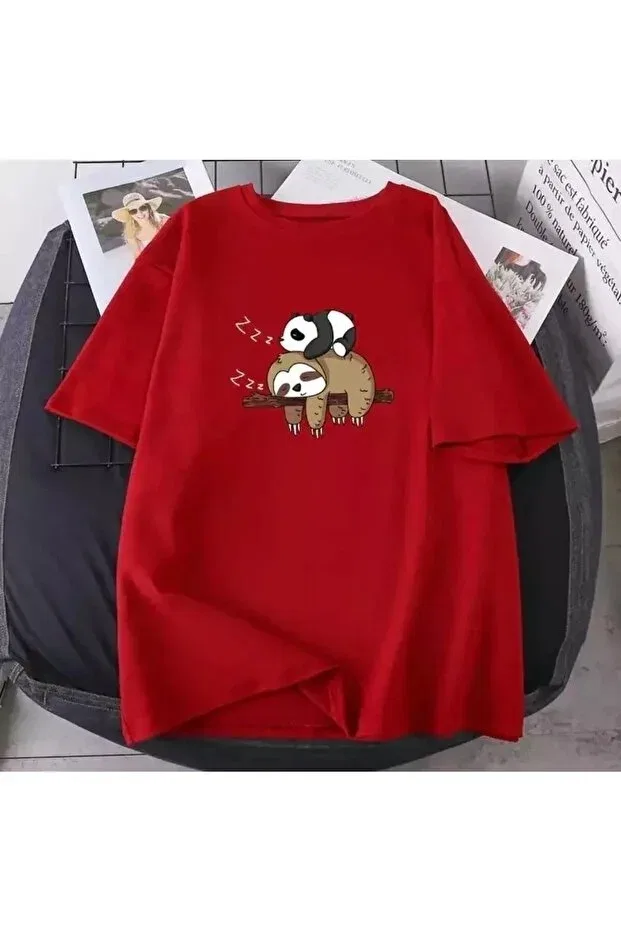 Детская футболка с принтом Kids panda koala printed oversize children's t-shirt Machetta, Red